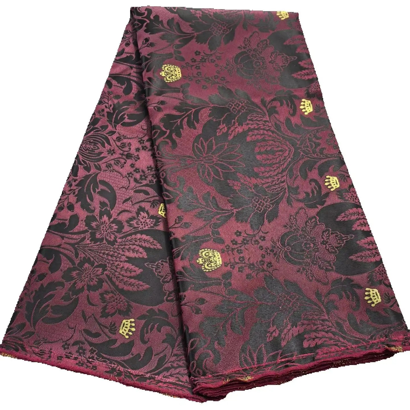 African Damask Lace Fabric (2.5 or 5 Yards) – Thick Jacquard Brocade for Aso Oke, Headwrap & Bridal Dresses
