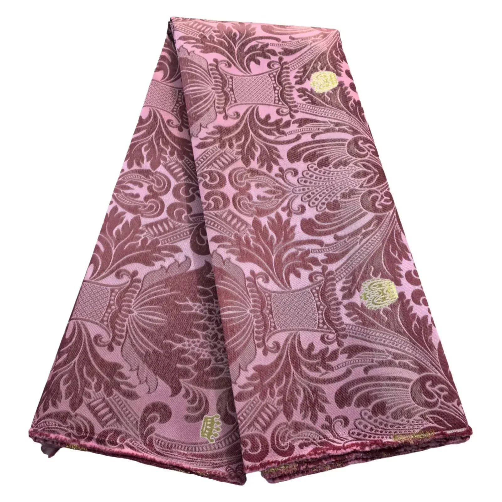 African Damask Lace Fabric (2.5 or 5 Yards) – Thick Jacquard Brocade for Aso Oke, Headwrap & Bridal Dresses