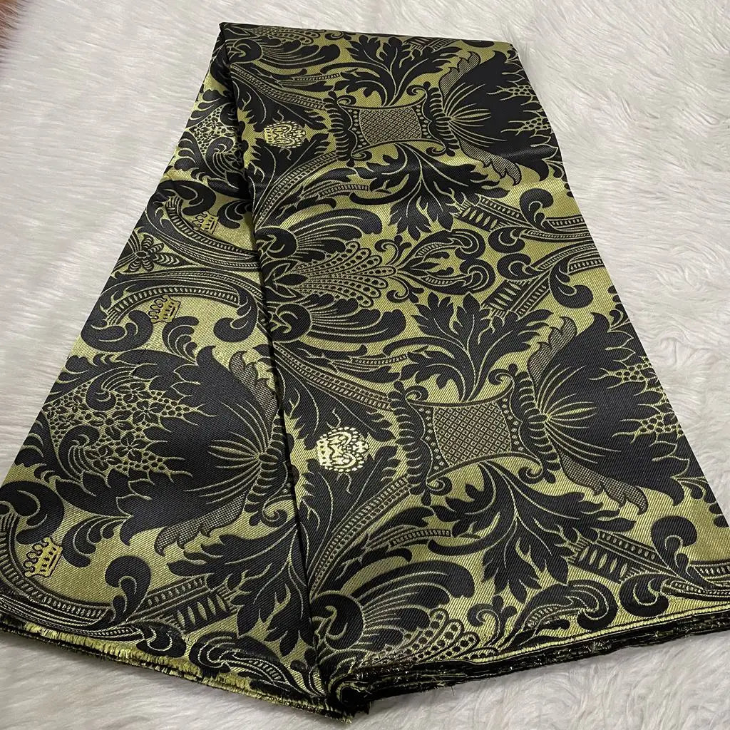 African Damask Lace Fabric (2.5 or 5 Yards) – Thick Jacquard Brocade for Aso Oke, Headwrap & Bridal Dresses