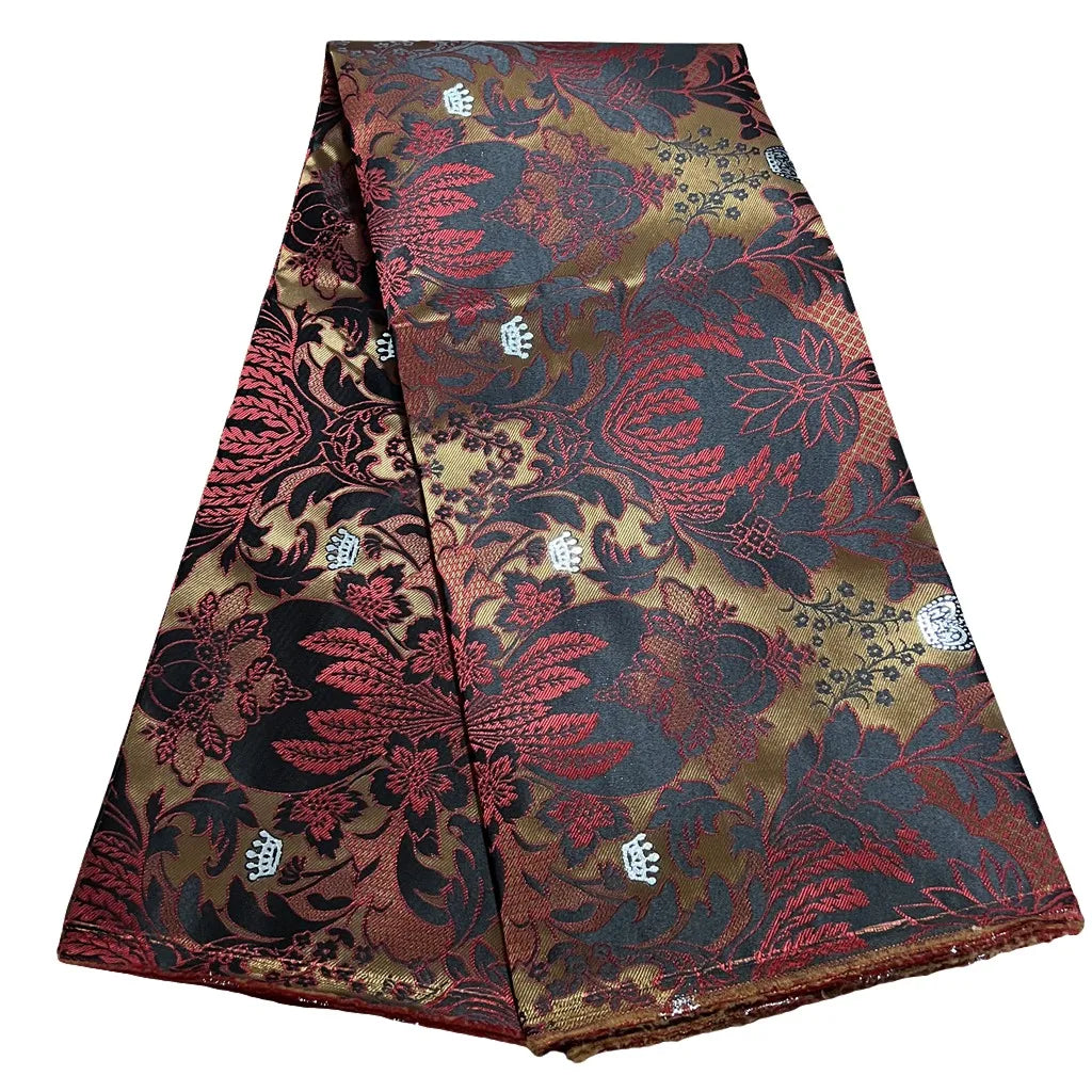 African Damask Lace Fabric (2.5 or 5 Yards) – Thick Jacquard Brocade for Aso Oke, Headwrap & Bridal Dresses