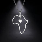 Collier pendentif tendance carte d'Afrique pour femme – Collier géométrique en acier inoxydable, coloris or, or rose ou acier.