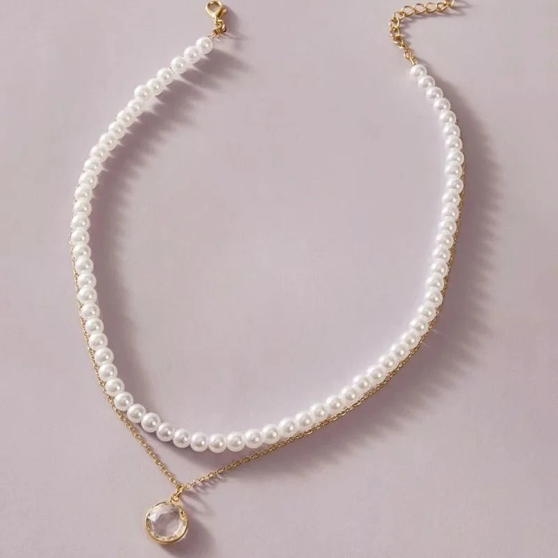 Elegant Big Pearl Crystal Pendant Choker Necklace – Romantic Wedding Jewelry for Women