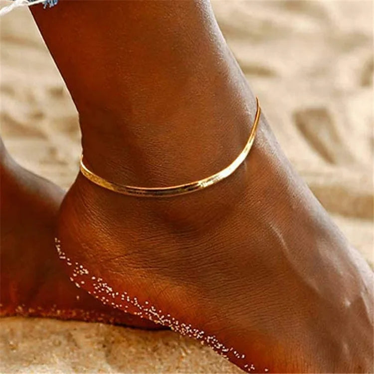 Gold Plated Stainless Steel Snake Chain Anklet – Trendy Summer Beach Jewelry for Women