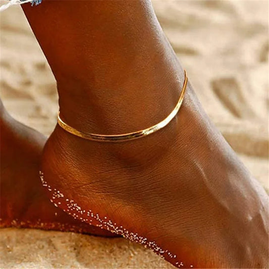 Gold Plated Stainless Steel Snake Chain Anklet – Trendy Summer Beach Jewelry for Women