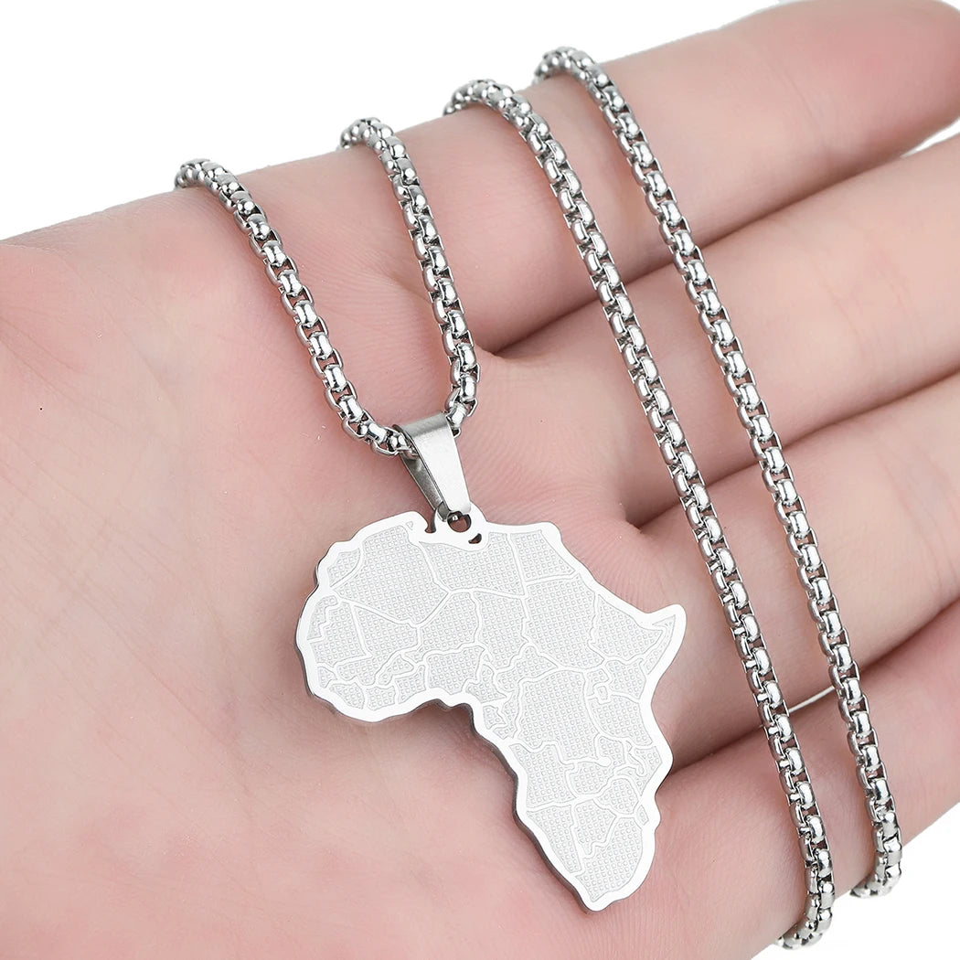 Stainless Steel African Map Pendant Necklace for Women – Geometric Clavicle Chain Choker Jewelry Gift
