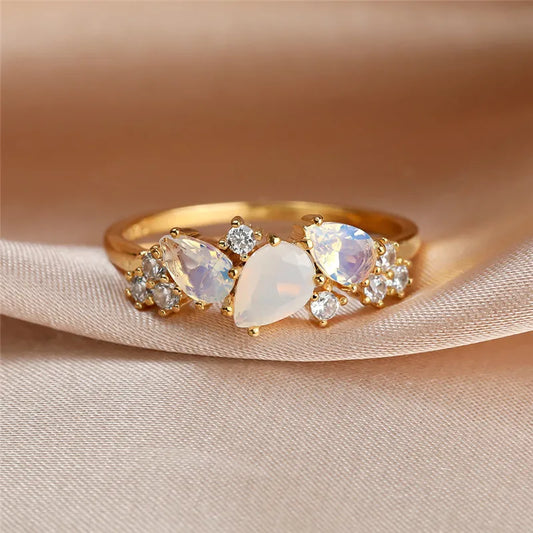 Vintage White Crystal Moonstone Ring – Gold Color Wedding & Engagement Jewelry for Women