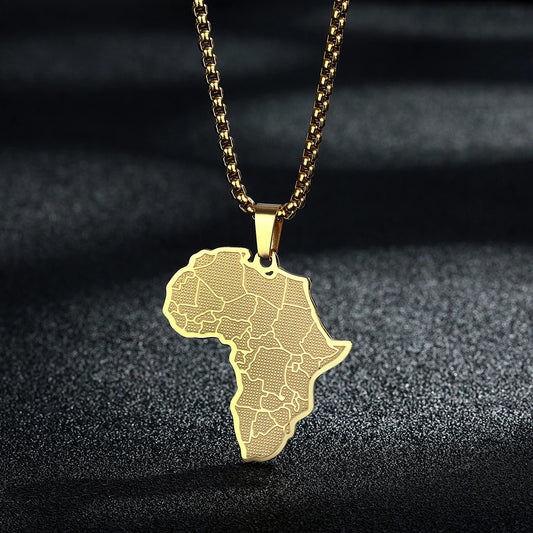 Stainless Steel African Map Pendant Necklace for Women – Geometric Clavicle Chain Choker Jewelry Gift