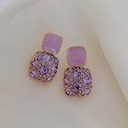 Boucles d'oreilles pendantes géométriques vintage en cristal violet pour femme – Boucles d'oreilles pendantes brillantes et originales | ELARIAH