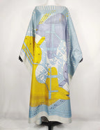 Robe caftan en sergé de soie imprimé africain Elariah pour femmes – Boubou surdimensionné Abaya Cache-maillot de plage | Taille unique grande taille