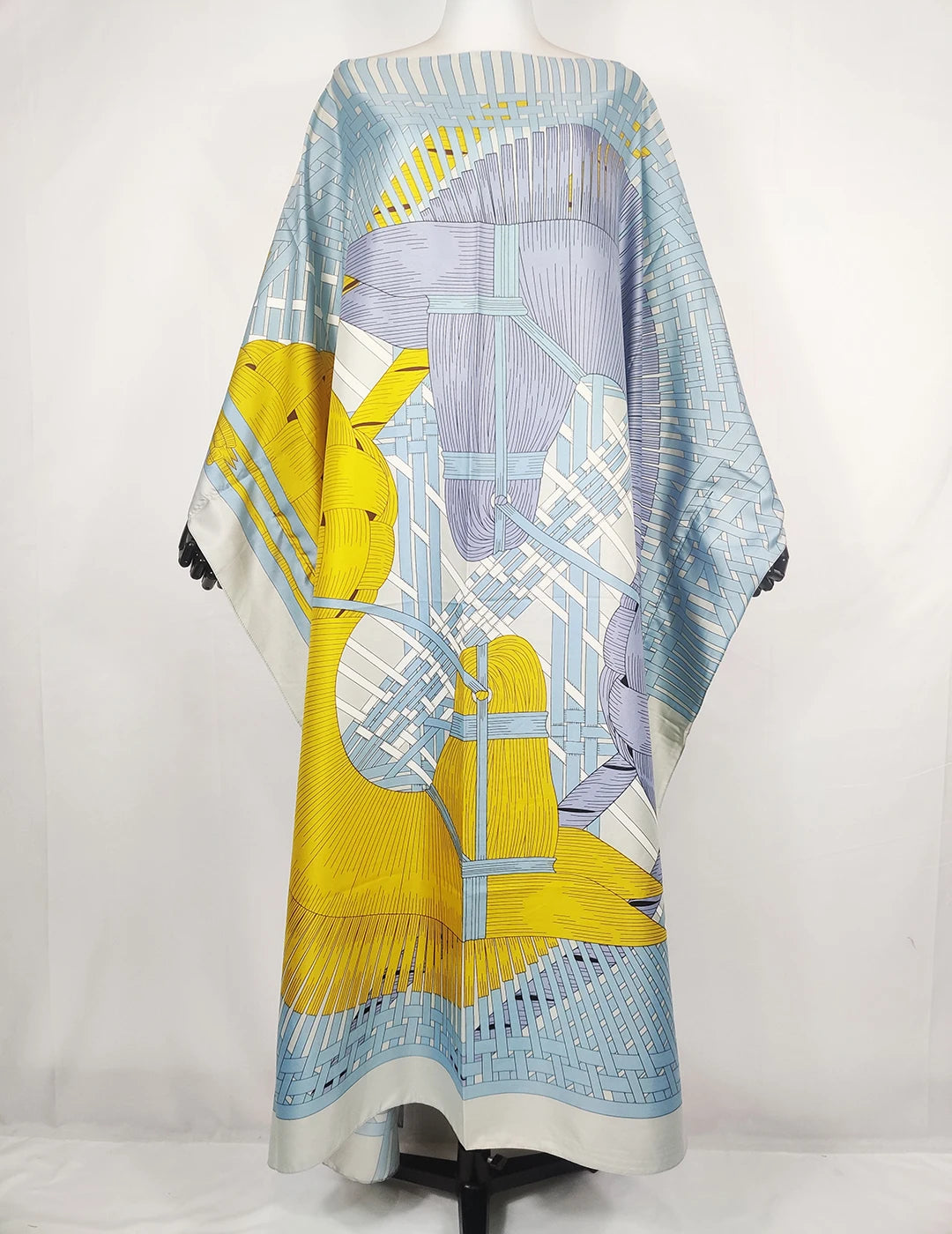 Robe caftan en sergé de soie imprimé africain Elariah pour femmes – Boubou surdimensionné Abaya Cache-maillot de plage | Taille unique grande taille