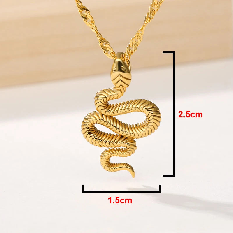 Gothic Snake Pendant Necklace – Stainless Steel Gold Choker for Women