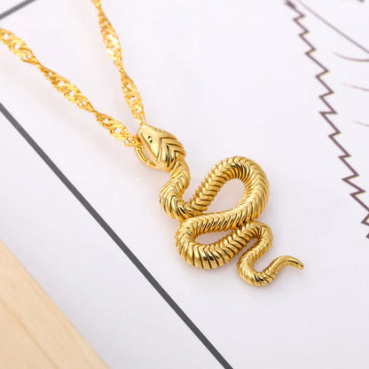 Gothic Snake Pendant Necklace – Stainless Steel Gold Choker for Women