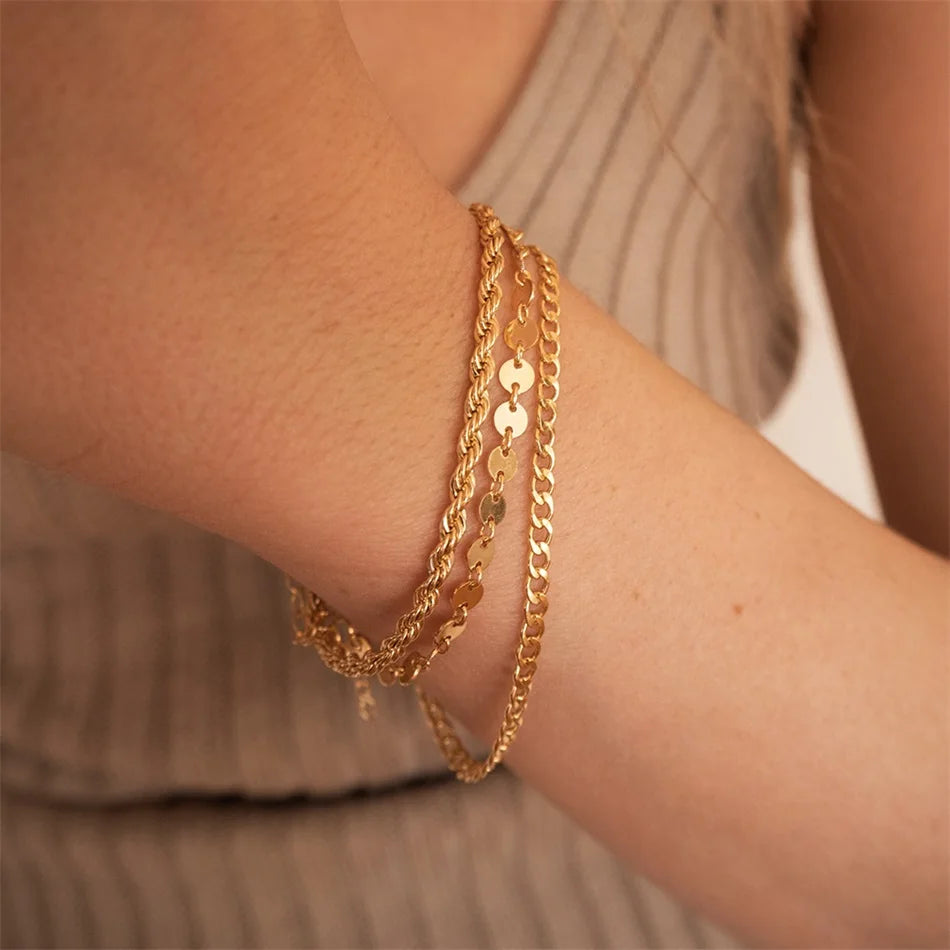 Twisted Rope Chain Bracelet for Women – Stainless Steel Gold or Silver Minimalist Bracelet (2mm / 3mm / 4mm / 5mm)