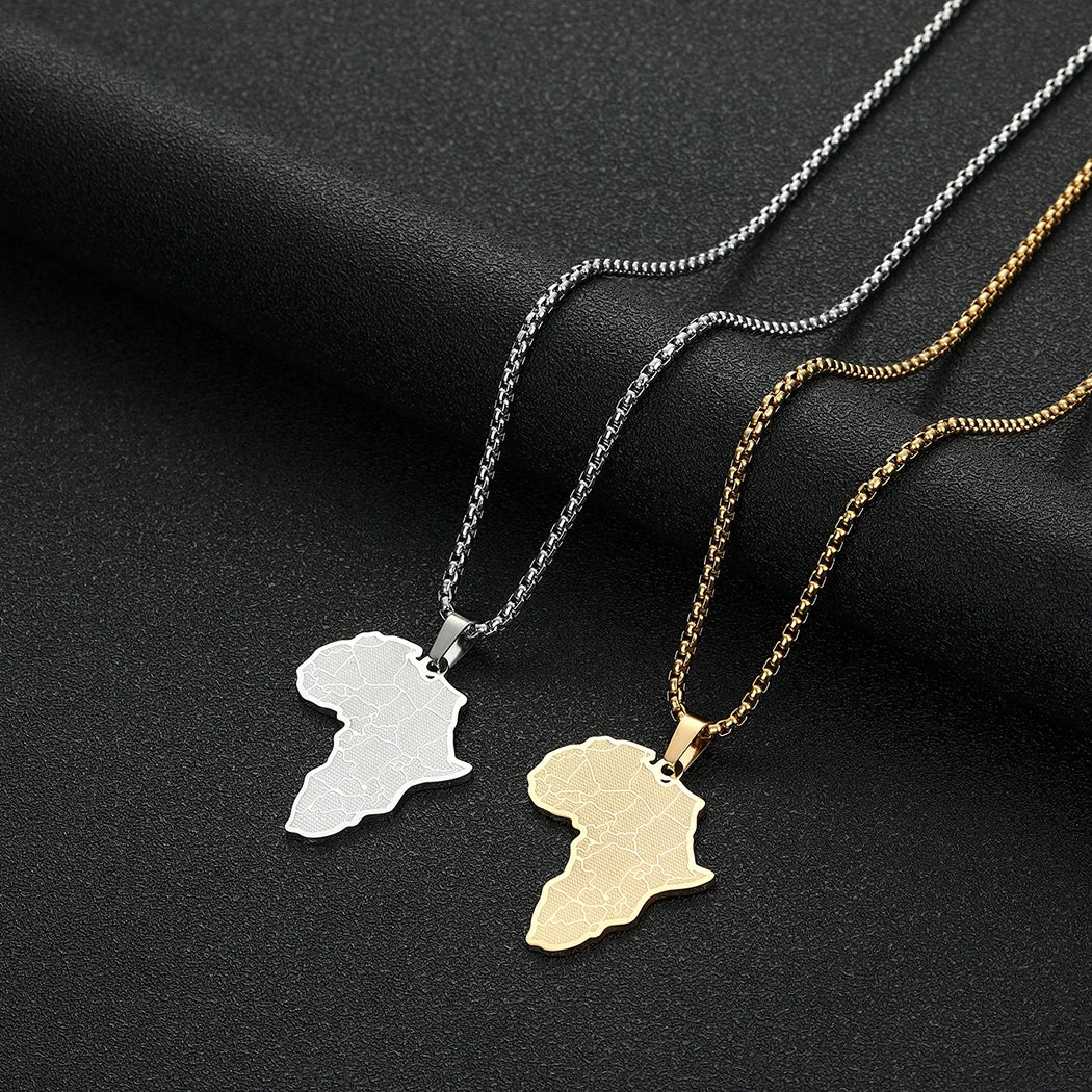 Stainless Steel African Map Pendant Necklace for Women – Geometric Clavicle Chain Choker Jewelry Gift
