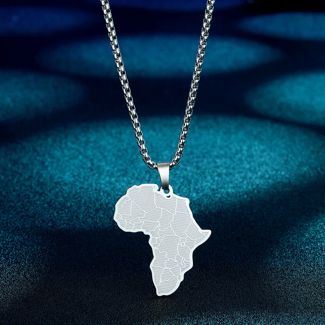 Stainless Steel African Map Pendant Necklace for Women – Geometric Clavicle Chain Choker Jewelry Gift