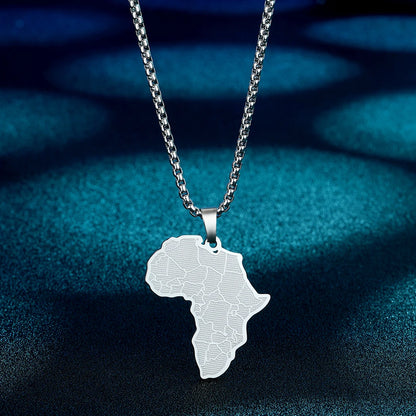 Stainless Steel African Map Pendant Necklace for Women – Geometric Clavicle Chain Choker Jewelry Gift