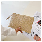 Elariah Woven Straw Wristlet Clutch Bag – Bohemian Summer Beach Handbag with Zipper (White, Khaki, Beige)