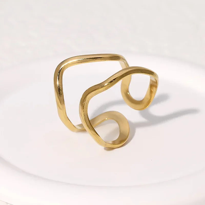 Elariah 14K Gold Plated Stainless Steel Geometric Cocktail Ring – Bold Statement Party Ring for Women