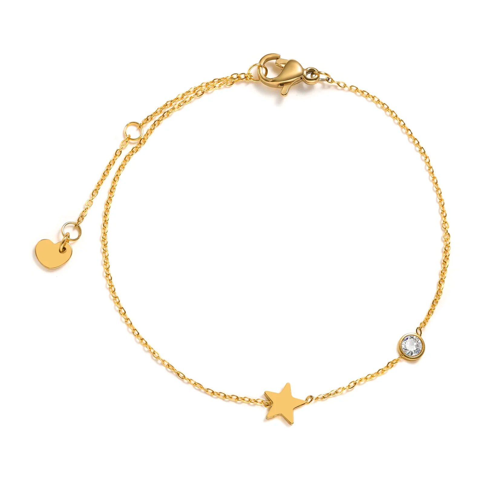 Minimalist Cross, Crescent Moon & Star Charm Bracelet for Women – Stainless Steel Thin Chain Adjustable Gold Layered Bracelet