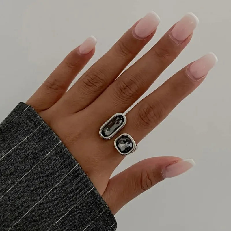 Minimalist Rhinestone Open Ring for Women – Adjustable Gold Plated Geometric Fashion Ring