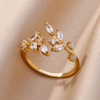 ELARIAH 18K Gold Plated Zircon Geometric Open Ring – Adjustable Stainless Steel Wedding & Party Band for Women