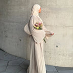Elegant Pleated Kaftan Abaya Dress for Women – Flare Sleeve Jalabiya | Modest Eid & Occasion Wear