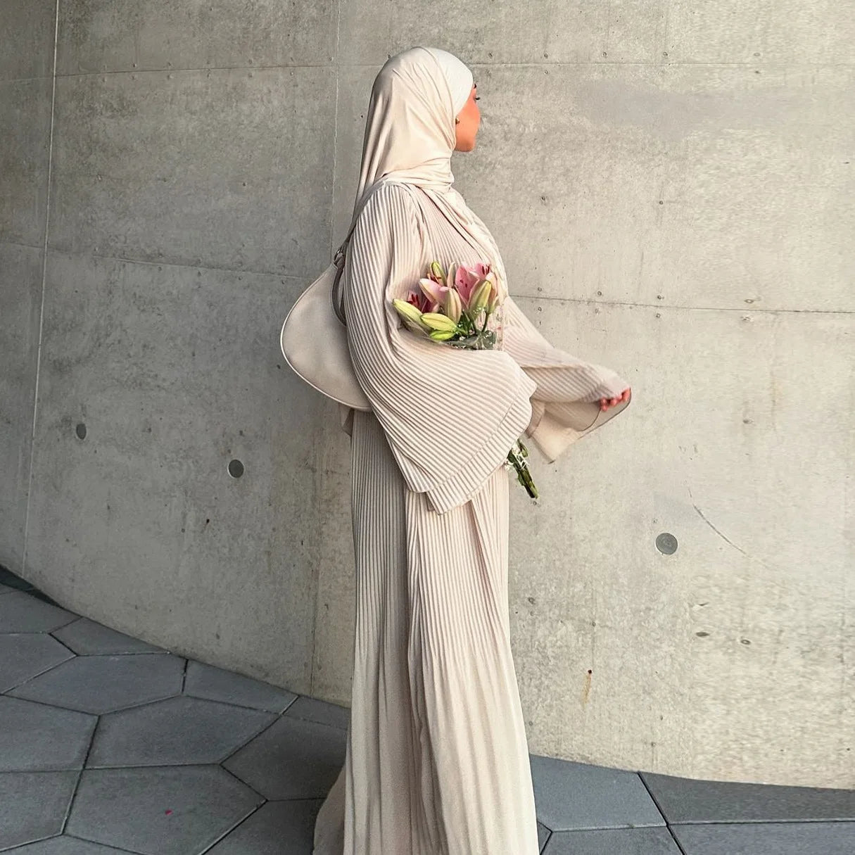 Elegant Pleated Kaftan Abaya Dress for Women – Flare Sleeve Jalabiya | Modest Eid & Occasion Wear