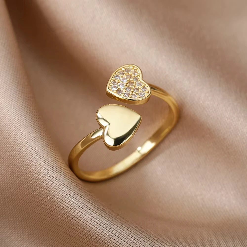ELARIAH 18K Gold Plated Zircon Geometric Open Ring – Adjustable Stainless Steel Wedding & Party Band for Women
