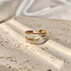 Bague ajustable géométrique vintage en émail blanc – Bague cocktail ouverte irrégulière pour femme