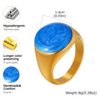 Chunky Enamel Twist Ring for Women – Gold Plated Stainless Steel Open Crossover Statement Ring, Waterproof Stackable Band (Blue/Green/Pink)