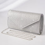 Elariah Shimmer Envelope Clutch Bag – Silver Glitter Evening Handbag with Chain Strap for Weddings & Party Wear