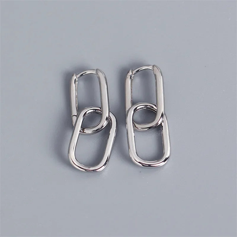 Retro Double Loop Hoop Earrings – Gold & Silver Geometric Drop Design
