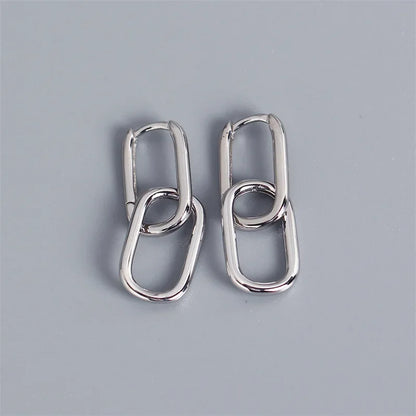 Retro Double Loop Hoop Earrings – Gold & Silver Geometric Drop Design