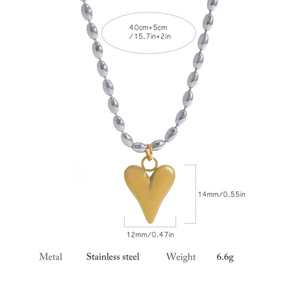18K Gold Plated Heart Pendant Necklace – Stainless Steel Bead Chain, Dainty Romantic Jewelry for Women