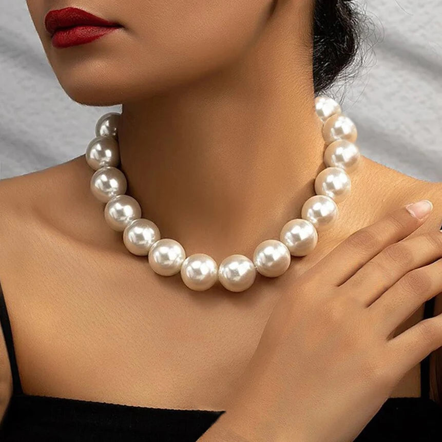 Classic Imitation Pearl Beaded Choker Necklace for Women – Elegant Bridal & Wedding Pearl Collar Necklace