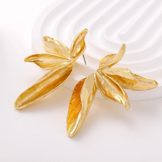 Large Textured Metal Flower Stud Earrings – Bold Statement Jewelry for Women