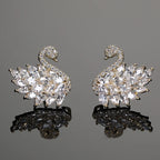 Swan Zircon Stud Earrings for Women – Gold Plated Copper Long Swan Earrings with Micro-Pavé Cubic Zirconia | Elegant Goddess Style Jewelry