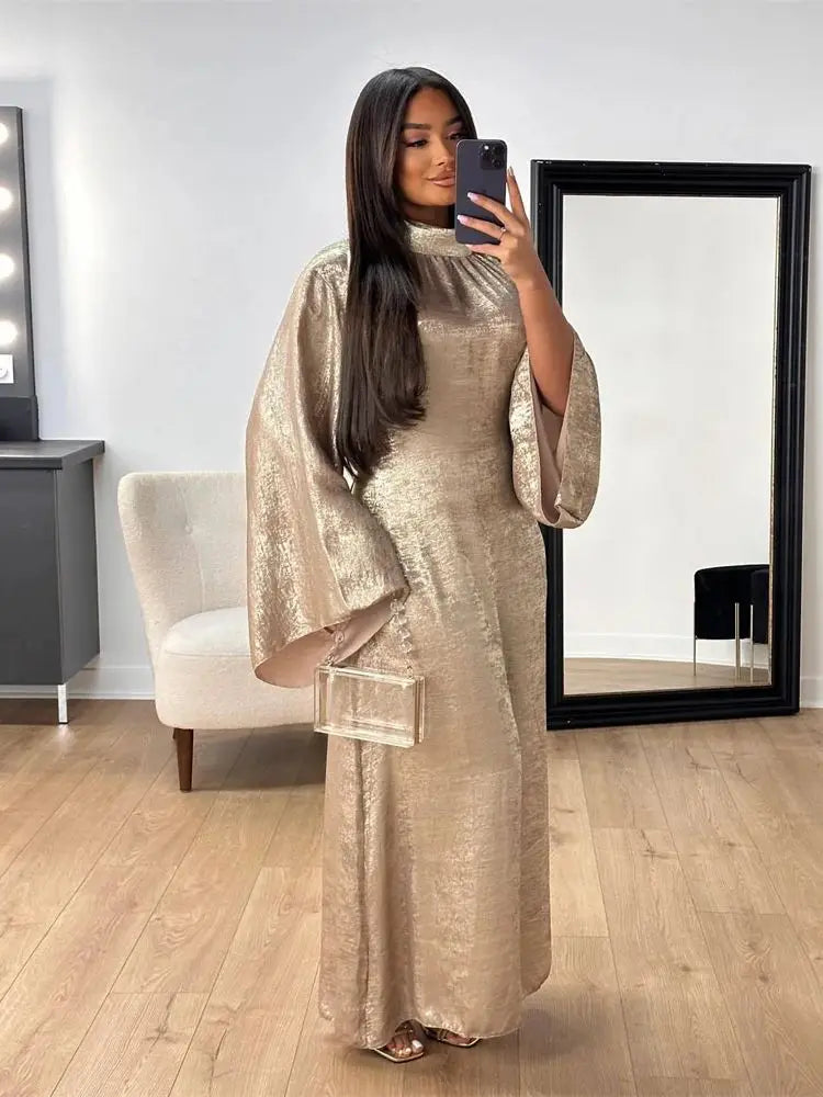 Elariah Luxury Satin Abaya Dress for Women – Modest Islamic Kaftan with Waist Sash, Long Sleeve Maxi Dress