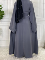 Elegant Modest Maxi Dress with Waist Tie – Long Sleeve Woven Abaya Style Dress for Women (All Season)