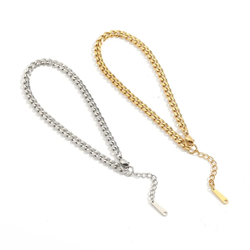 Minimalist Stainless Steel Cuban Chain Anklet for Women – Delicate 4mm Gold or Silver Adjustable Beach Anklet