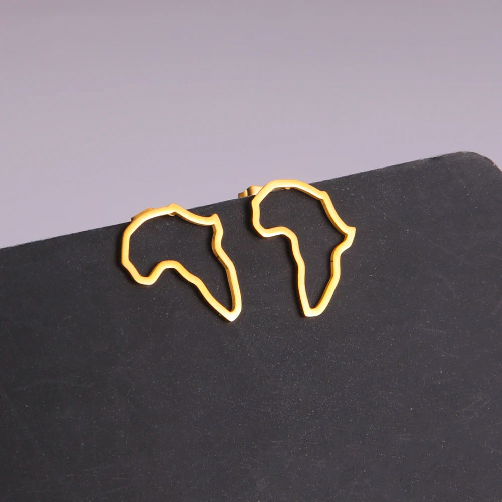 Collier pendentif tendance carte d'Afrique pour femme – Collier géométrique en acier inoxydable, coloris or, or rose ou acier.