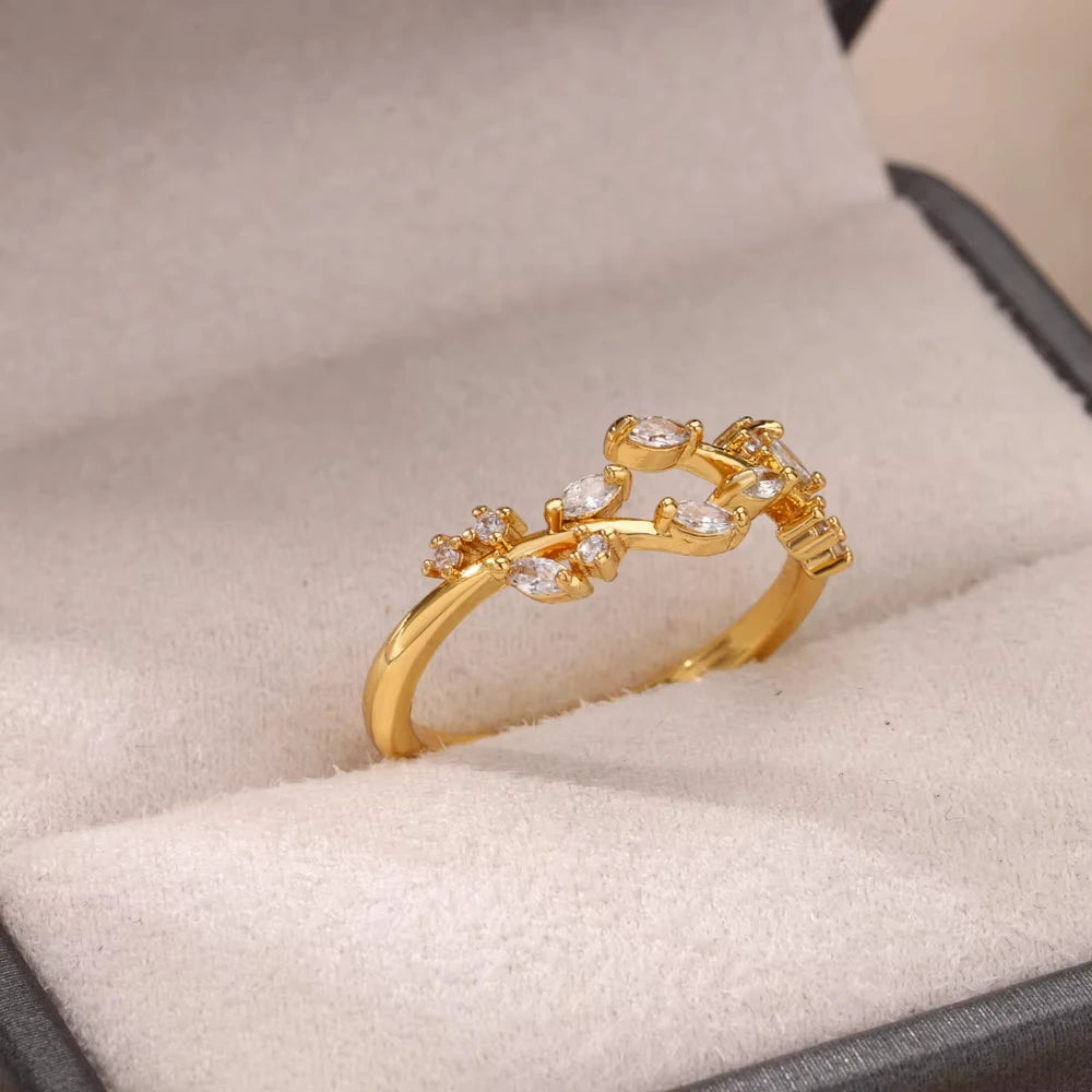 ELARIAH 18K Gold Plated Zircon Geometric Open Ring – Adjustable Stainless Steel Wedding & Party Band for Women