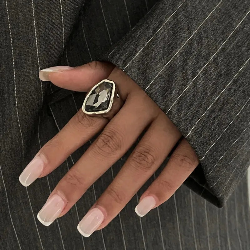 Minimalist Rhinestone Open Ring for Women – Adjustable Gold Plated Geometric Fashion Ring