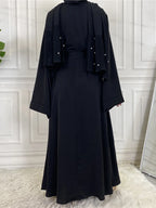 Elegant Modest Maxi Dress with Waist Tie – Long Sleeve Woven Abaya Style Dress for Women (All Season)