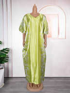 Luxury Satin Boubou Abaya – African Kaftan Dress for Women | Modest Dubai Evening Caftan (One Size)