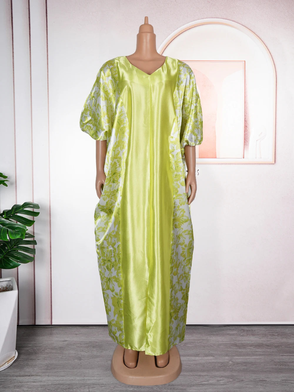 Luxury Satin Boubou Abaya – African Kaftan Dress for Women | Modest Dubai Evening Caftan (One Size)