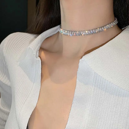 Luxury Shiny Zircon Square Choker Necklace for Women – Exquisite Crystal Jewelry Gift for Weddings, Parties & Daily Wear