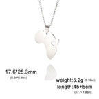 Collier pendentif tendance carte d'Afrique pour femme – Collier géométrique en acier inoxydable, coloris or, or rose ou acier.