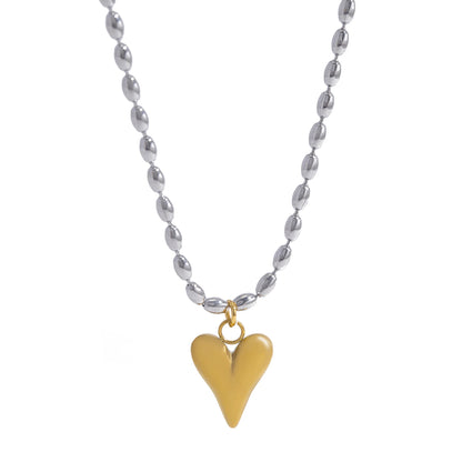 18K Gold Plated Heart Pendant Necklace – Stainless Steel Bead Chain, Dainty Romantic Jewelry for Women