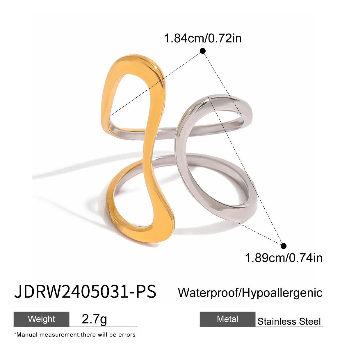 Minimalist Two-Tone Irregular Ring – 18K Gold Plated Stainless Steel Women’s Stackable Jewelry